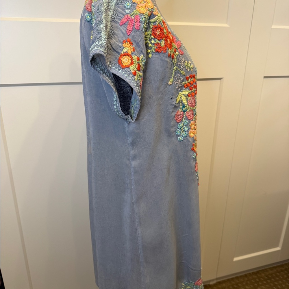 Johnny Was Lavender Embroidered Floral Mini Dress with Orange and Yellow Accents - Picture 5 of 13